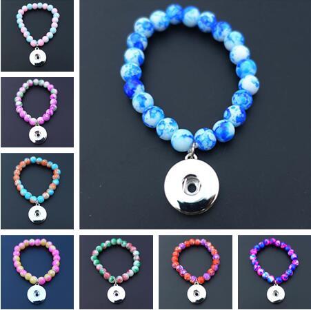 2017 New fashion Kids Girls 15cm Length Glass Beads Noosa Chunks Metal Ginger 18mm Snap Buttons Bracelet Jewelry Mix Colors Wholesale