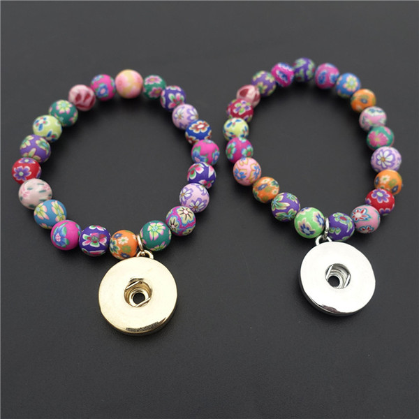 Fashion Kids Girls 15CM Length Multicolor Clay Beads Noosa Chunks Metal Ginger 18mm Snap Button Charm Bracelet Jewelry Wholesale