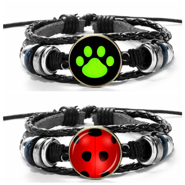 Cartoon Ladybug Bracelet Ladybug Chat Noir Glass Cabochon Bracelet Wrap Multilayer Bracelets Fashion Jewelry Drop Shipping