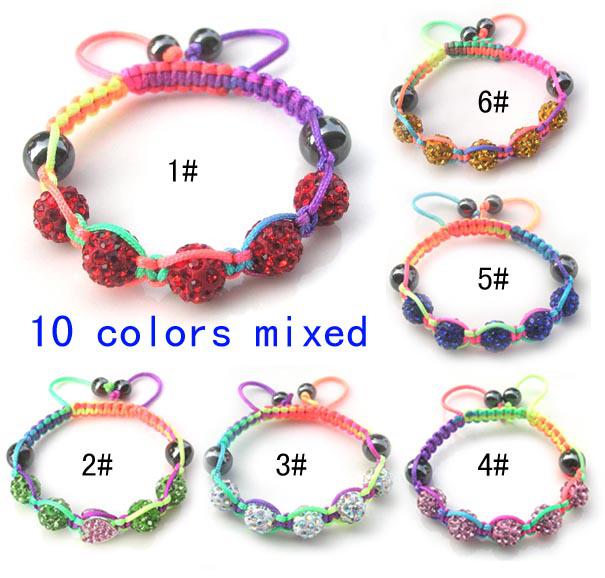 New hot kids' mix color clay beads and colorful nylon cord handmade bracelets DIY jewelry 12pcs/lot drop shipping