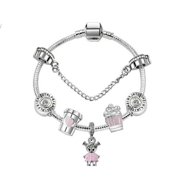 17-21CM Charm Beads Bracelets Pandora Style Bracelet sweet cute girl Pendant 925 Silver Bracelet DIY Jewelry as a gift