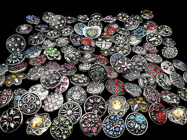 Retro 18MM Snap Button Metal Rhinestone High Qualit Mixed Style Snap Chunk Diy Jewelry Fit For Noosa Snap Chunk Button Charm Bracelet