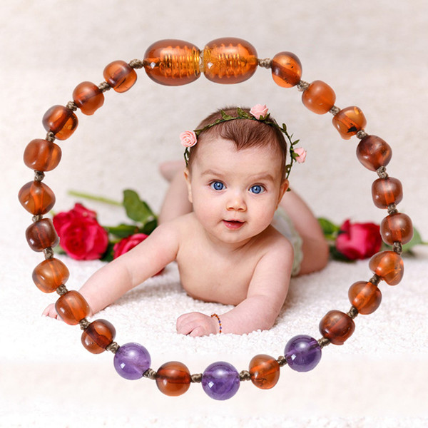 Natural Amber Bracelet Children Radiation Protection Bracelet Soothe Function Geometric Amethyst Turquoise Beaded Strands Jewelry Wholesale