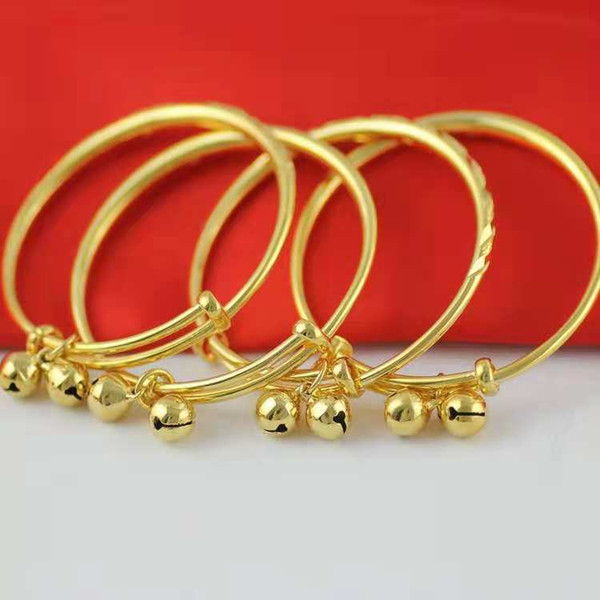 Sweet Children Jewelry Baby Bells Bracelet Bangles 24K Yellow Gold Color Bangles Bracelet for Babies Kids Children