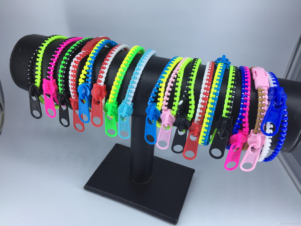 Lots Mixed Beautiful Bicolor Hip Zip Zipper style Fashion plastic Bracelet wristband For girls women Children