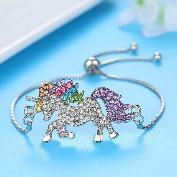 Fashion Colorful Unicorn CZ Bracelet for Women Rhodium Plated Jewelry Micro Pave Cubic Zirconia Wedding Bracelet Gifts