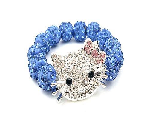 Wholesale Crystal Rhinestone Candy Color Beads Bracelet Pink Kitty Cat Girls Beaded Bracelet Jewelry Accessories Gifts for Kids