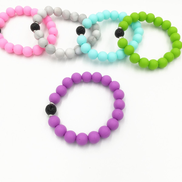 Fashion Women Jewelry Indivual Cute Candy Color Silicone Bead Lava Stone Essential Oil Diffuser Bracelets