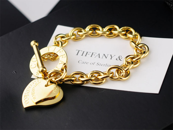 High Quality Celebrity design Silverware Gold Chain bracelet Women Letter Heart-shaped Bracelets Jewelry With dust bag Box