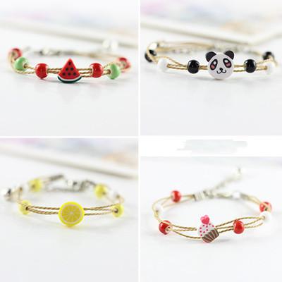 Soft Pottery Bracelets Women Couples Cartoon Fruits Chain & Link Bracelets Jewelry Cute Handmade Weave Bracelets & Bangles