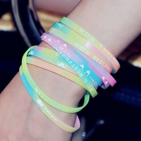 Fashion Luminous Color Soft Rubber Silicone Bracelet Letter Print Glow In The Dark Fluorescent Wristband For Party Concert