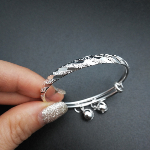 Children's Jewelry Silver Plated Meteor Embossing with Bells Charms Adjustable Bangles & Bracelets for Baby Toddler Kids Girls