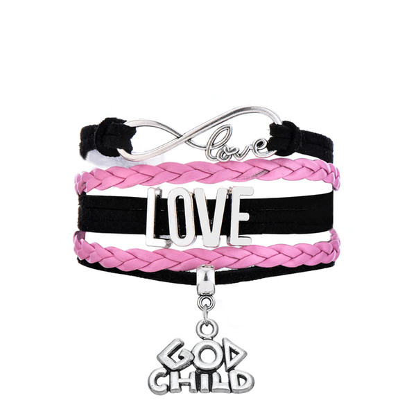 New Arrival god child infinity love Bangle multilayer hand-knitted leather Woven Charm bracelet for best friends