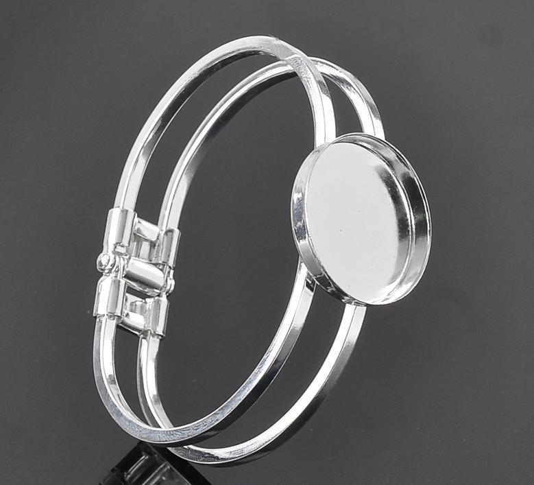 Free shipping,silver 25mmRound Bangle Bracelet Blank Base Tray Bezel Cabochon Setting