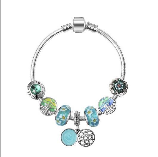 Fashion 925 Sterling Silver Daisy Flower Murano Lampwork Glass & Crystal European Charm Beads Fits Pandora Charm bracelets Style Bracelets