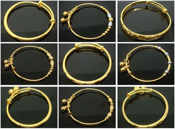 5pcs/Lot Fashion High Quality hot sale Children Bangle 24K GP Pretty Lucky Baby Jewelry Adjustable Gift Bangle Bracelet made by Environmenta