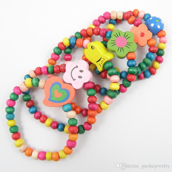 Hot Mixed children's bracelets Candy color wood bracelet elastic toy hand rope bracelets