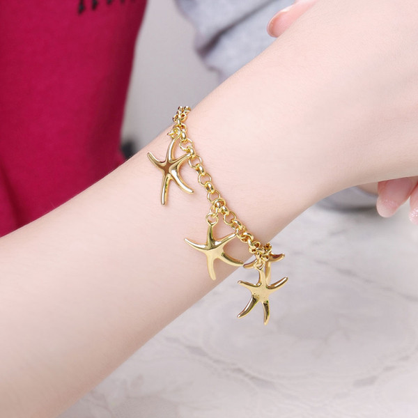 2016 new golden four starfish pendants charms necklaces b014 Jewelry chains Figaro chains gift