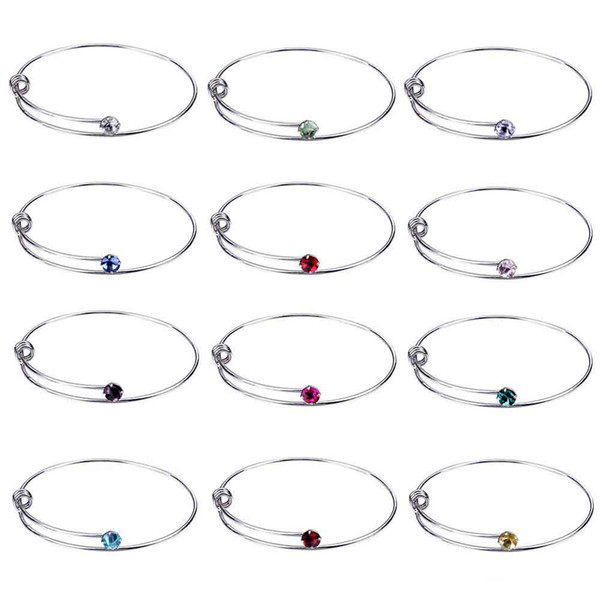 12 Crystal Birthstone Bracelet Bangle Cuff Wristband Brith Stone Charm Fashion Jewelry Will and Sandy Drop Ship