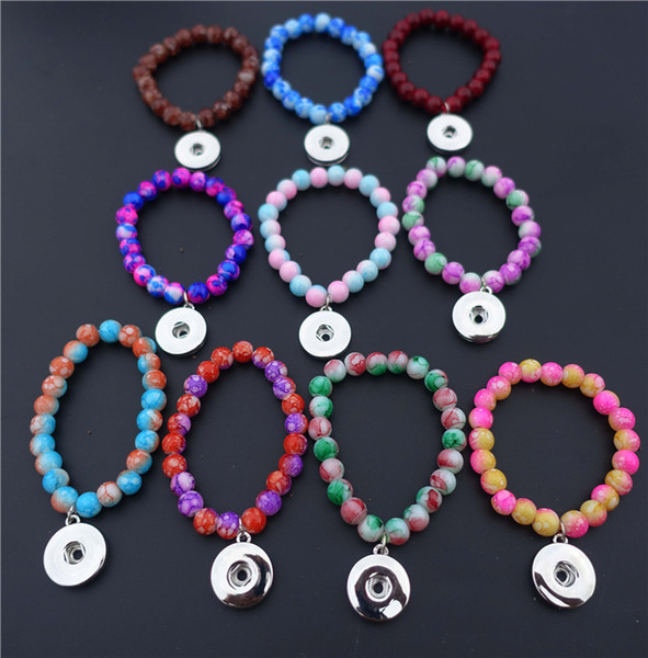 Kids Girls 15cm Length Glass Beads Noosa Chunks Metal Ginger 18mm Snap Buttons Bracelet Jewelry Mix Colors