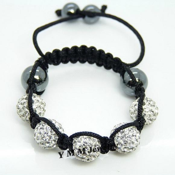 Wholesale 5pcs Children's Bracelet White Disco Ball Bracelet Black Cords Free Shipping