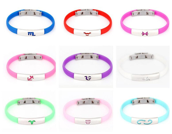 Hot sale Children adjustable silicone stainless steel twelve constellation bracelet FB367 mix order 20 pieces a lot Slap & Snap Bracelets