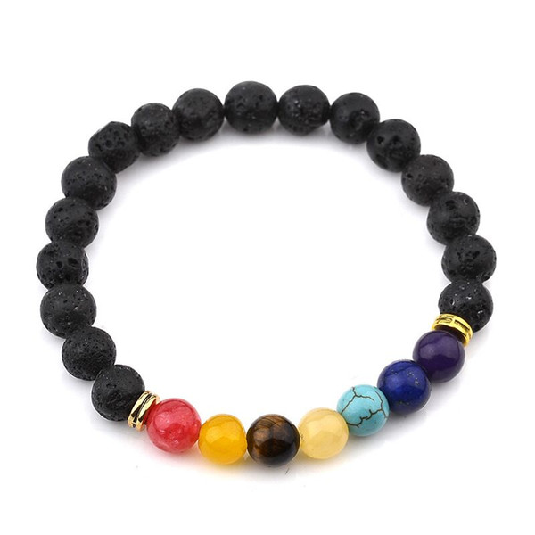 Trendy Strands Imitation blue Turquoise Bracelets colorful Multicolor stone bead Beaded Bracelet black Volcanic rock Bangle Women 2017 s016