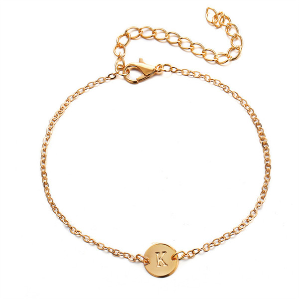 Initial Bracelet Disc Pendant with Letter Alphabet Rose Gold Tone gold tone silver tone bangle