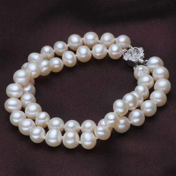 New Fashion 100% Natural White Freshwater Pearl Bracelet with 925 sterling silver jewelry Clasp Cultured pearl