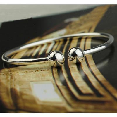 Fashion Women Copper Plated Sterling Silver Opening Smooth Simple Garlic Bracelet On The Bead Bracelet Silver Jewelry Bracelets