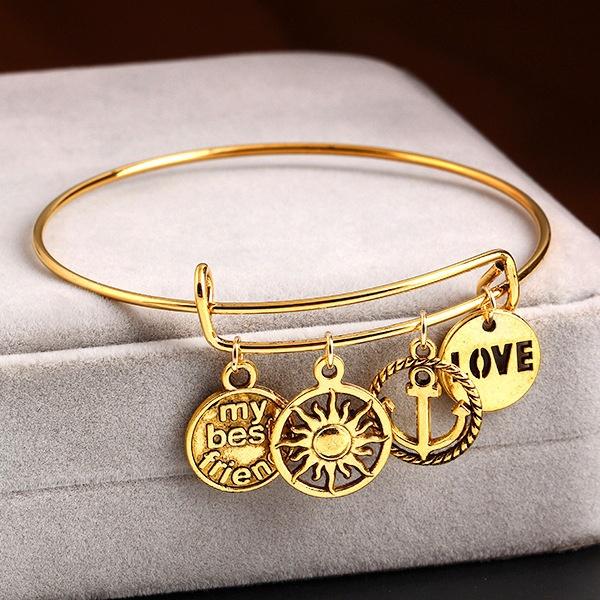 Retro Bracelet Jewelry Fashion Temperament Accessories Love Sun Friends Anchor Metal Leaves Flowers