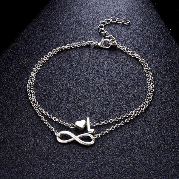 Fashion Multilayer Infinity Heart Letter Bracelets For Women Silver Chain Ankle Initial Bracelet Jewelry Ladies Bracelets 2019