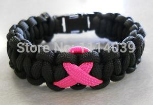 Free Shipping 10pcs/lot blacle Paracord Bracelet Breast Cancer Awareness