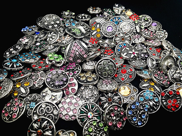 Retro 18MM Snap Button Metal Rhinestone High Qualit Mixed Style Snap Chunk Diy Jewelry Fit For Noosa Snap Chunk Button Charm Bracelet