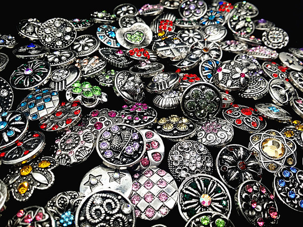 Retro 18MM Snap Button Metal Rhinestone High Qualit Mixed Style Snap Chunk Diy Jewelry Fit For Noosa Snap Chunk Button Charm Bracelet