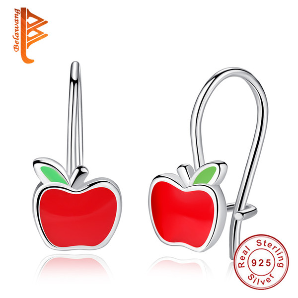 BELAWANG New Arrival 925 Sterling Silver Children Earring Red Enamel Apple Hoop Earrings for Women Children Jewelry Gift Free Shipping