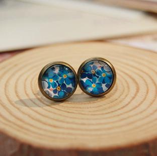 10mm Blue Floral Stud Earrings for Girls Bohemian Ideal Christmas Earrings Vintage Jewelry rd047