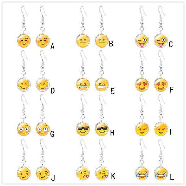 925 Silver Plated Emoji Face Earrings Smile Expression Time Gem Glass Cabochon Earrings Jewelry for Women Girl Children