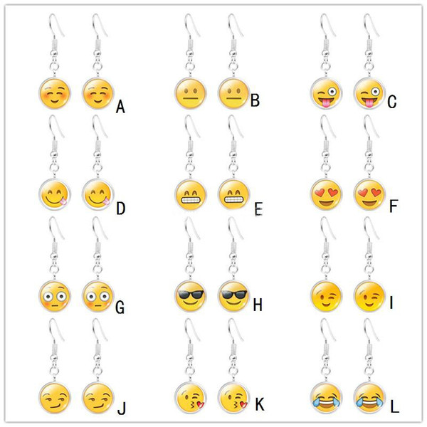 Silver Plated Emoji Face Earrings Smile Expression Time Gem Glass Cabochon Earrings Jewelry for Women Girl Children