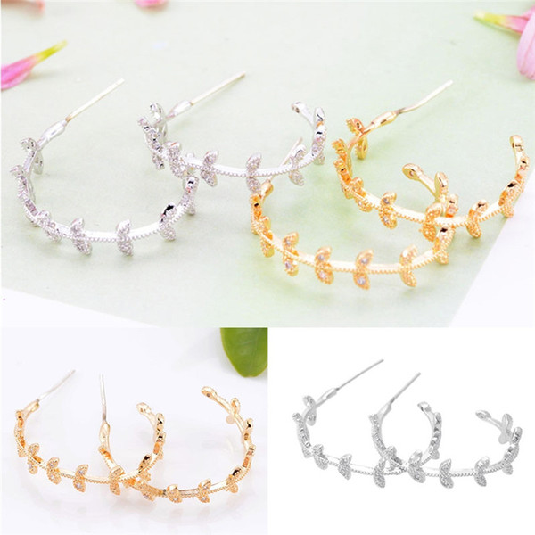 5 Pair Fashion Small Leaves Hoop Earrings For Women Sliver Gold Color Geometry Super Flash Rhinestone Jewelry