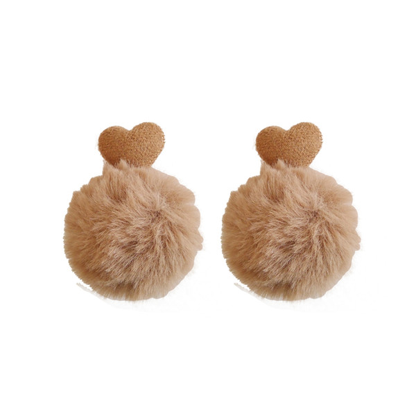 Meng Meng Love Flocking Earrings Hair Ball Simple Hundred Tide Girl Sweet Heart-shaped Ear Student Earrings