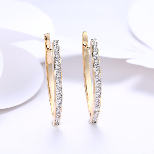 18K Gold Zircon Earrings Women's Champagne Gold Single Row Diamond Romantic Earrings Ear Clips For Women Wedding Beautiful Earrings Gift