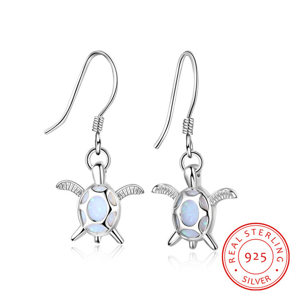 2018 Lady Synthetic Blue Opal Inlay 925 Sterling Silver Dangle cute animal Jewelry Turtle Dangle Earrings