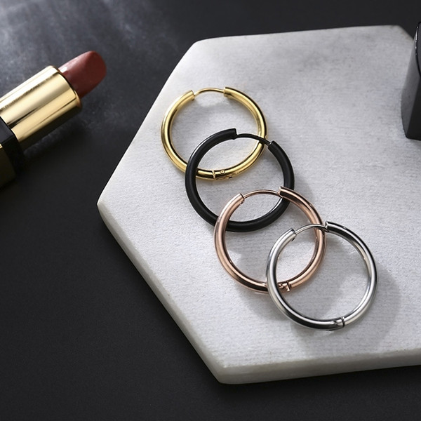 NBE001MM 1pcs stainless steel round wire steel hoop earrings simple fashion Earrings Europe and America creative earring wholesale