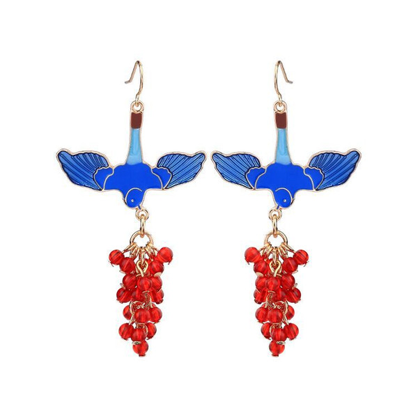 Luxury bird beads tassel earring drop kendra dangle fashion retro blue&red earring out graceful alloy earrings for women ed00720