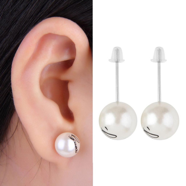 BEAUTY 12 mm white Artificial Simulated-Pearl earrings Alphabet Pattern wedding