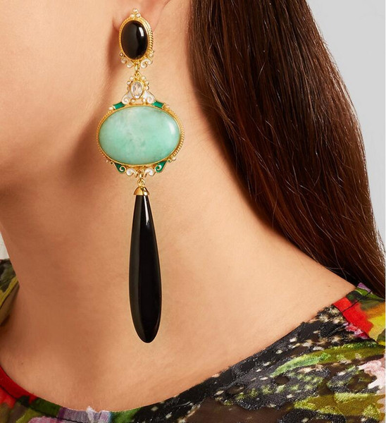 New popular ear accessories, rich and precious, retro accessories, enamel, dripping glaze, emerald, Emerald Pendant, alloy studs. SP-0013