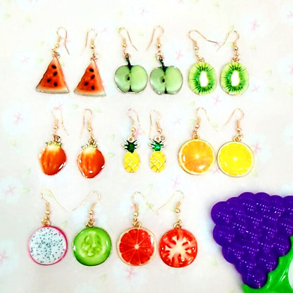 Acrylic Cute Fruit Earrings Strawberry pineapple tomato kiwi orange cucumber dragon apple Pineapple fruit Earrings Dainty Gift