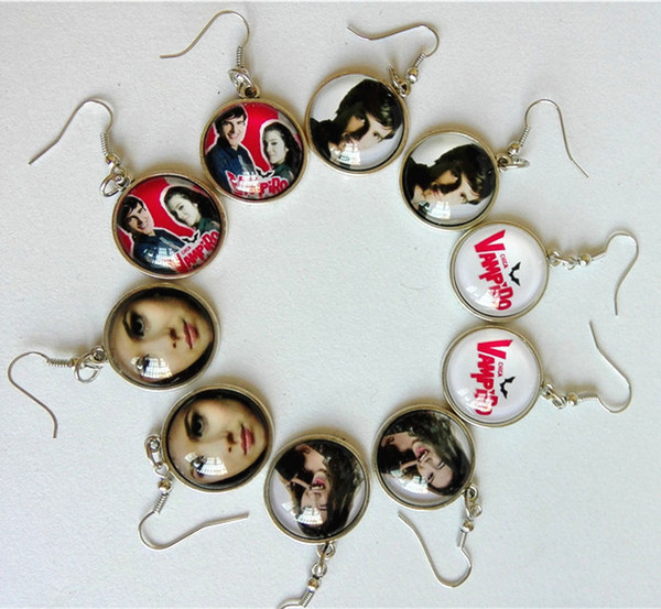 12 pairs/lotThe Vampire Diaries Drop Earrings CHICA VAMPIRO Earrings for Girls wonmen Glass ear pendants Handcuffs earbob