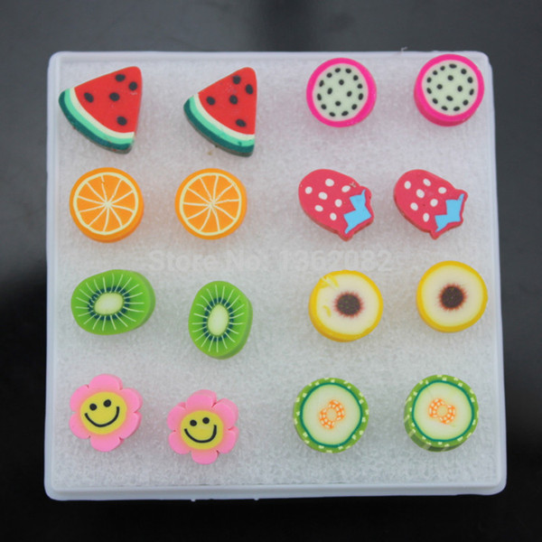 Lovely 8 pairs Mixed Styles Handmade Fimo Polymer Clay Fruits Earrings Baby Girls Children Gift ME99